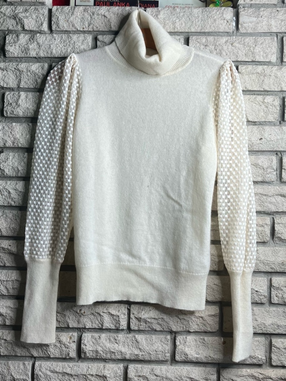 C by Bloomingdale’s 100% Cashmere Sweater Polkadot Puff Sleeve Sheer Sleeves